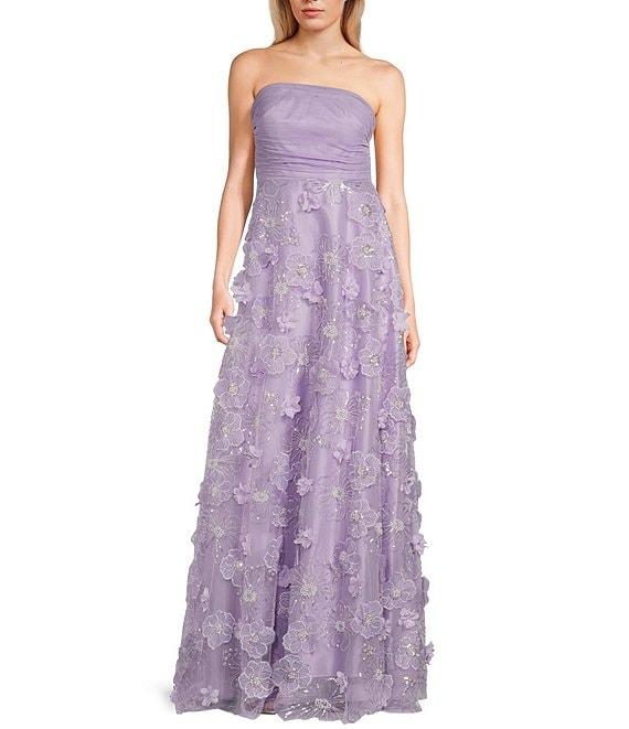 Dear Moon 3D Floral Strapless Ruched Bodice A-Line Ballgown Product Image