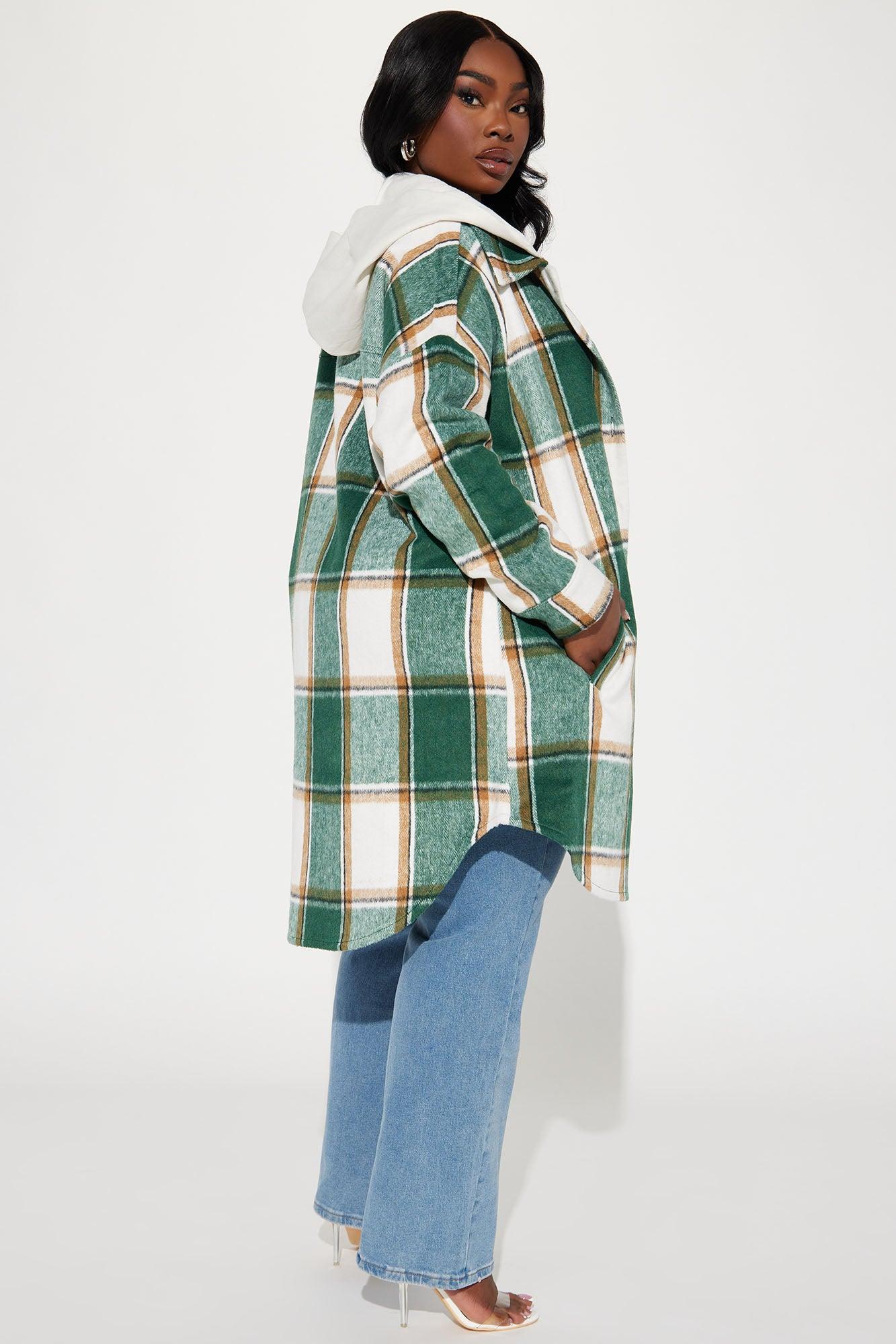 Veronica Hooded Plaid Shacket - Green/combo Product Image