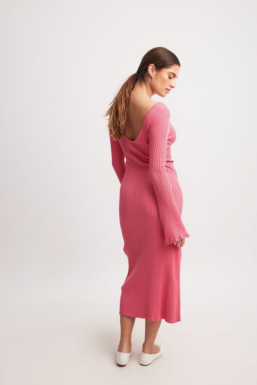 Knitted Deep Back Maxi Dress Pink Product Image