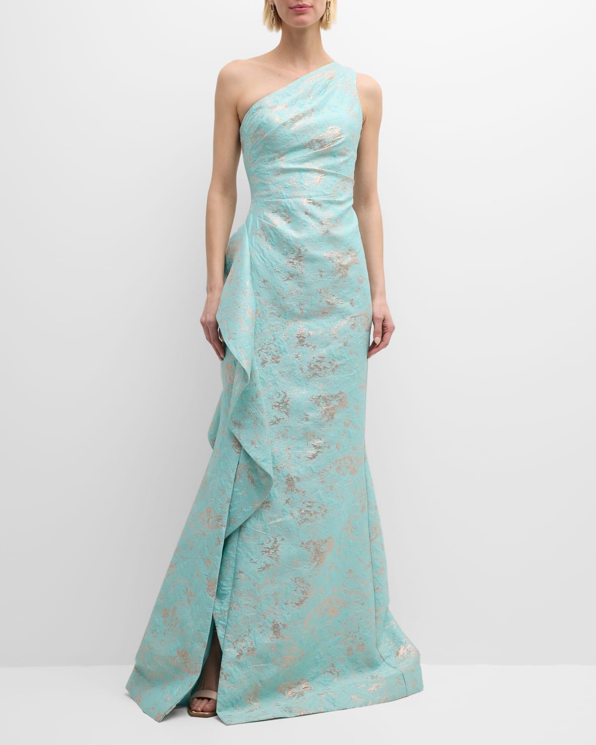 Womens Jacquard One-Shoulder Gown Product Image