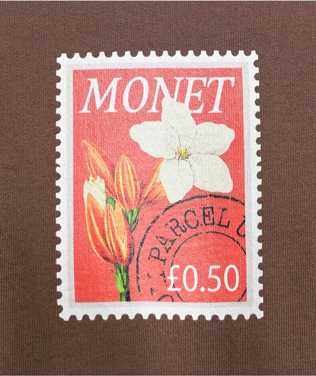 Monet Skateboards Floral Stamp Brown T-Shirt Product Image