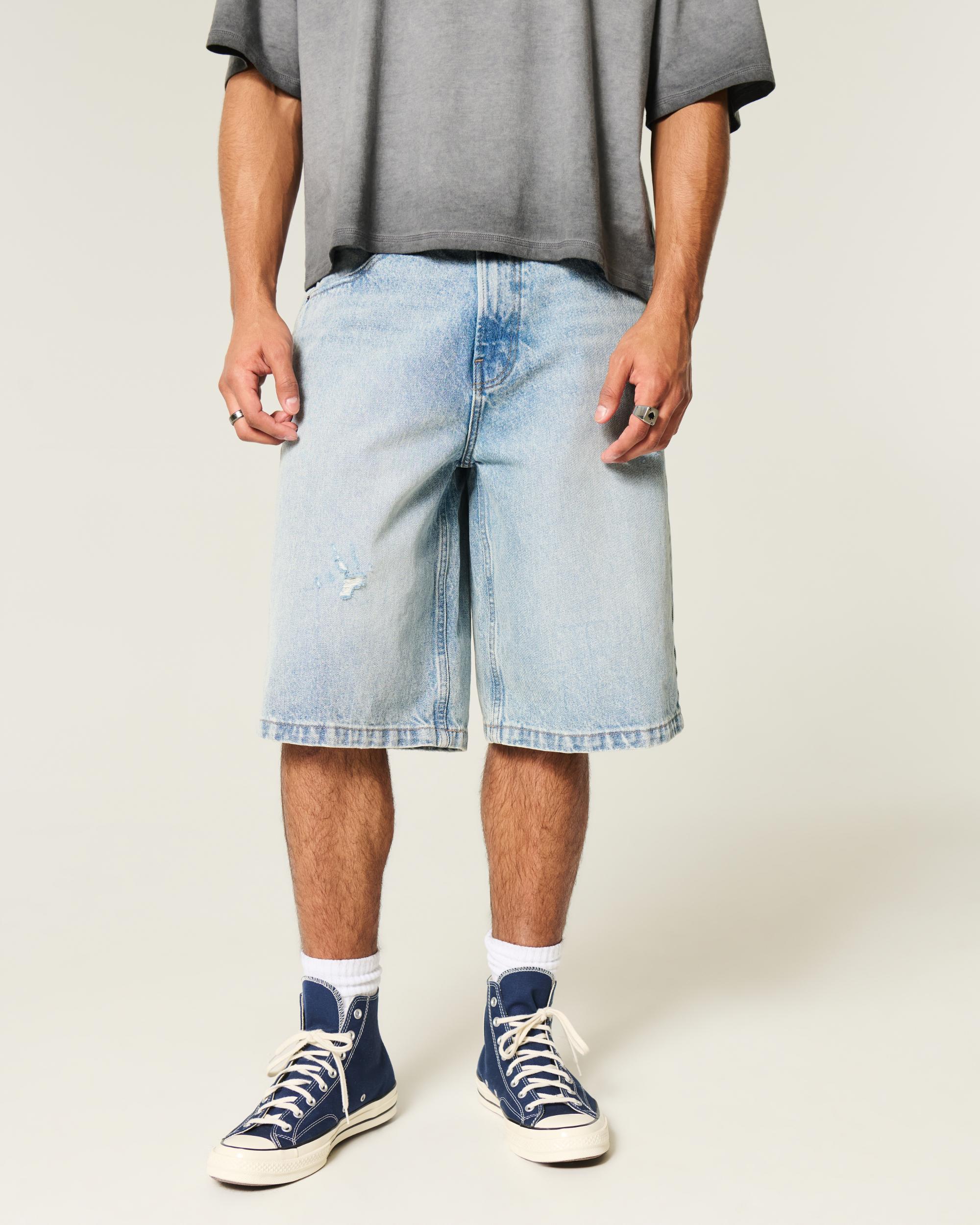 Below-the-Knee Washed Black Super Baggy Denim Shorts Product Image