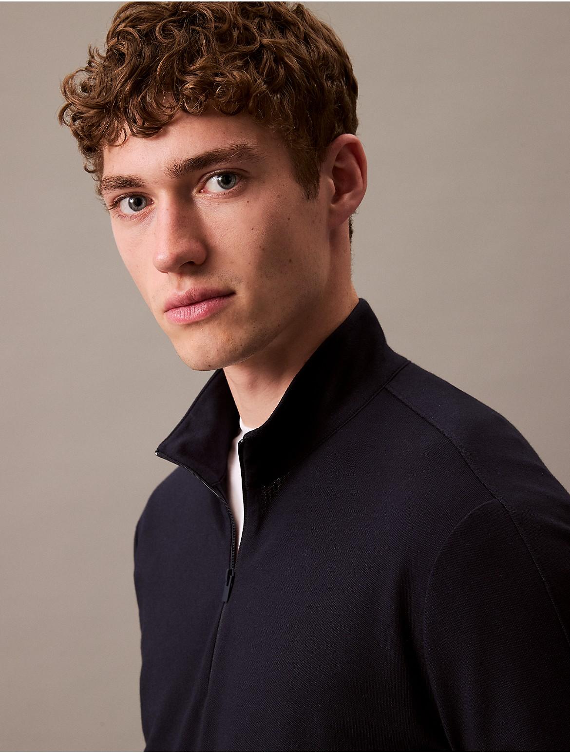 Calvin Klein Mens Tech Pique Quarter Zip Mock Neck Top - Navy Product Image