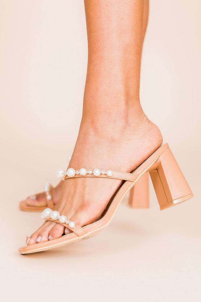 Reese Nude Pearl Strap Heels FINAL SALE Product Image