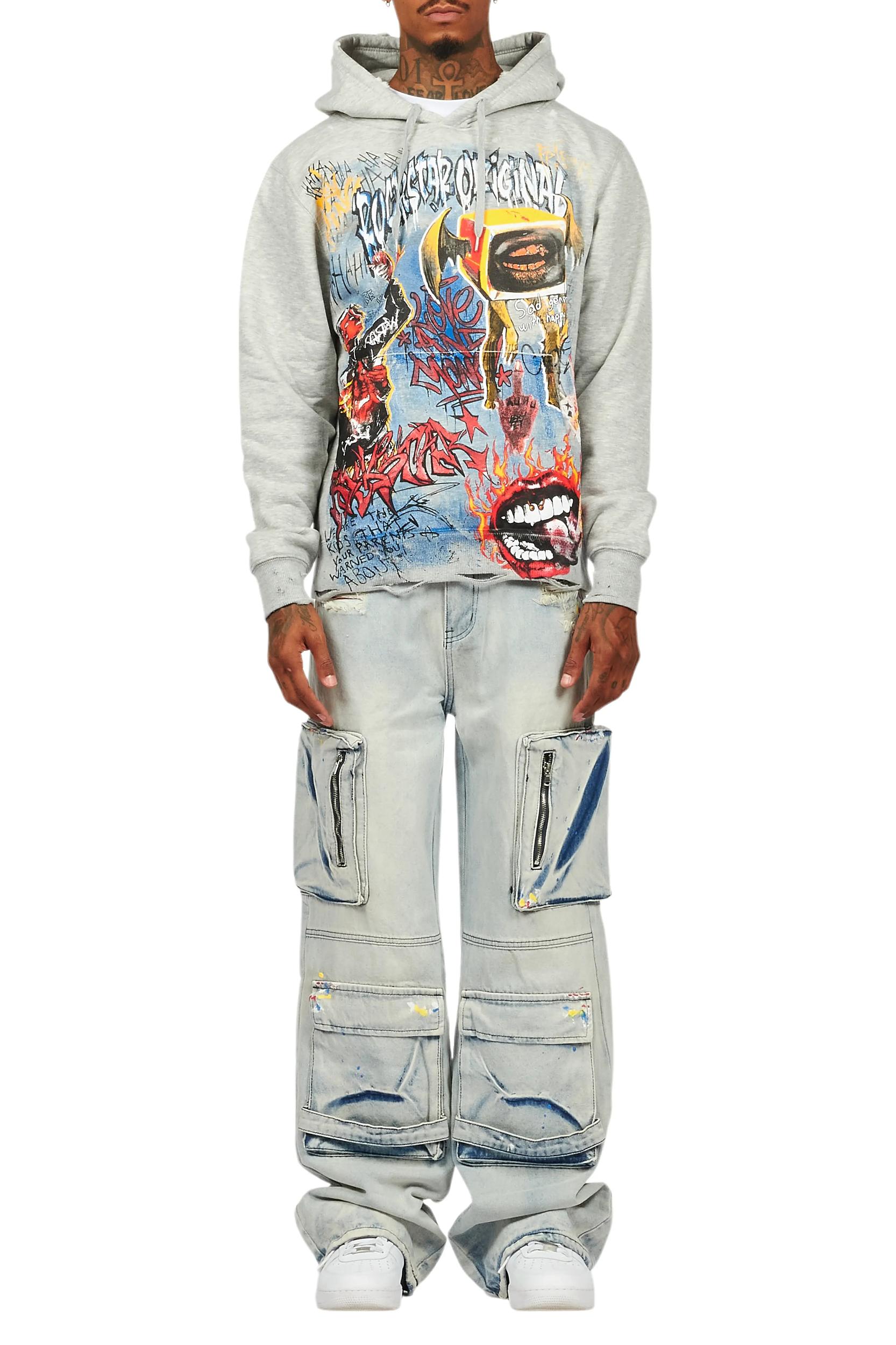 Yooz Grey/Blue Hoodie/Baggy Fit Jean Bundle Male Product Image