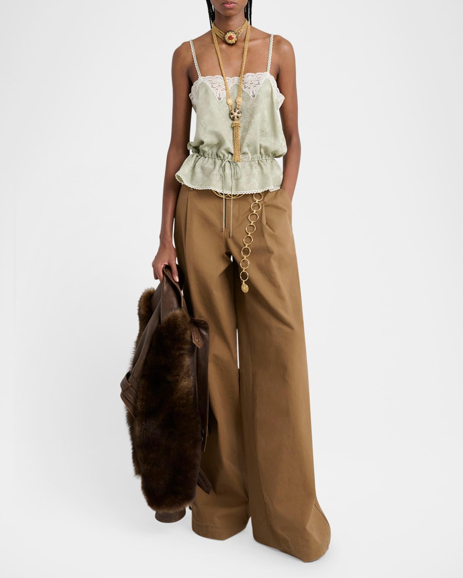 Lace-Trim Floral Silk Jacquard Camisole Top Product Image