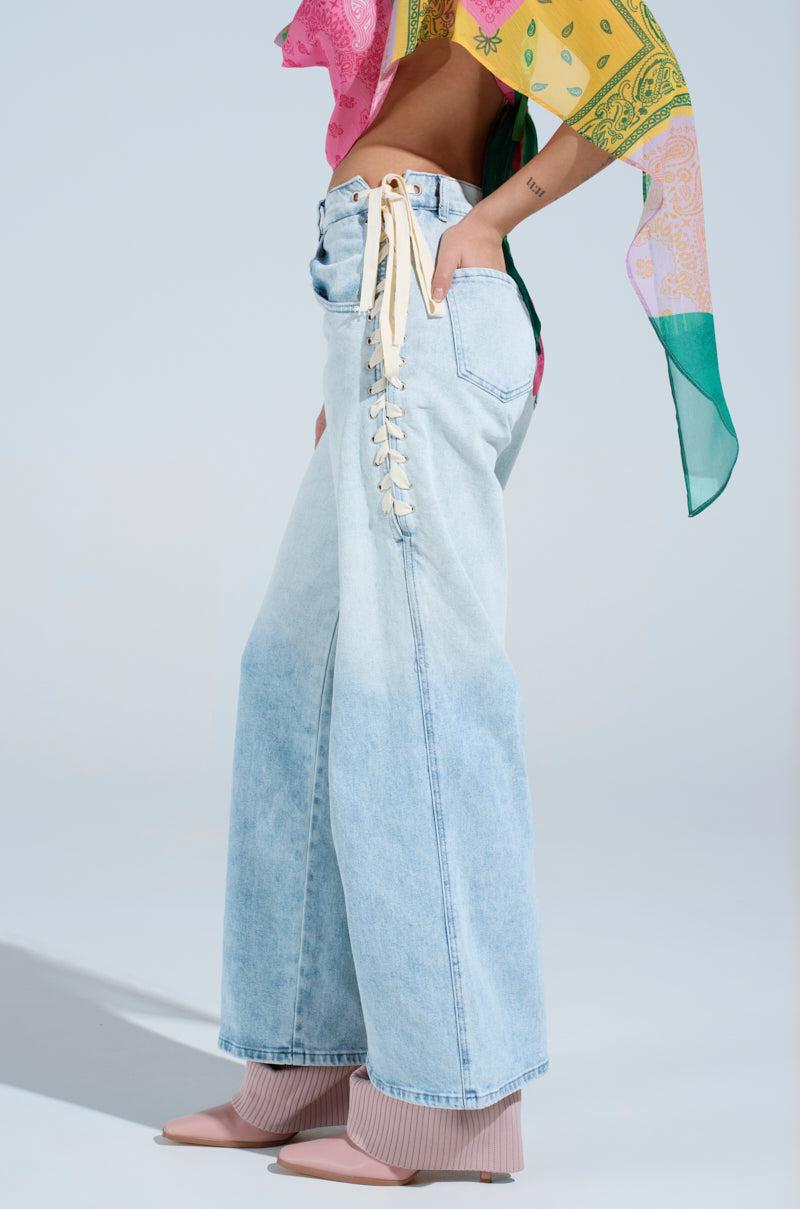 COME HANG WITH ME WIDE LEG DENIM PANT WITH TIES Product Image