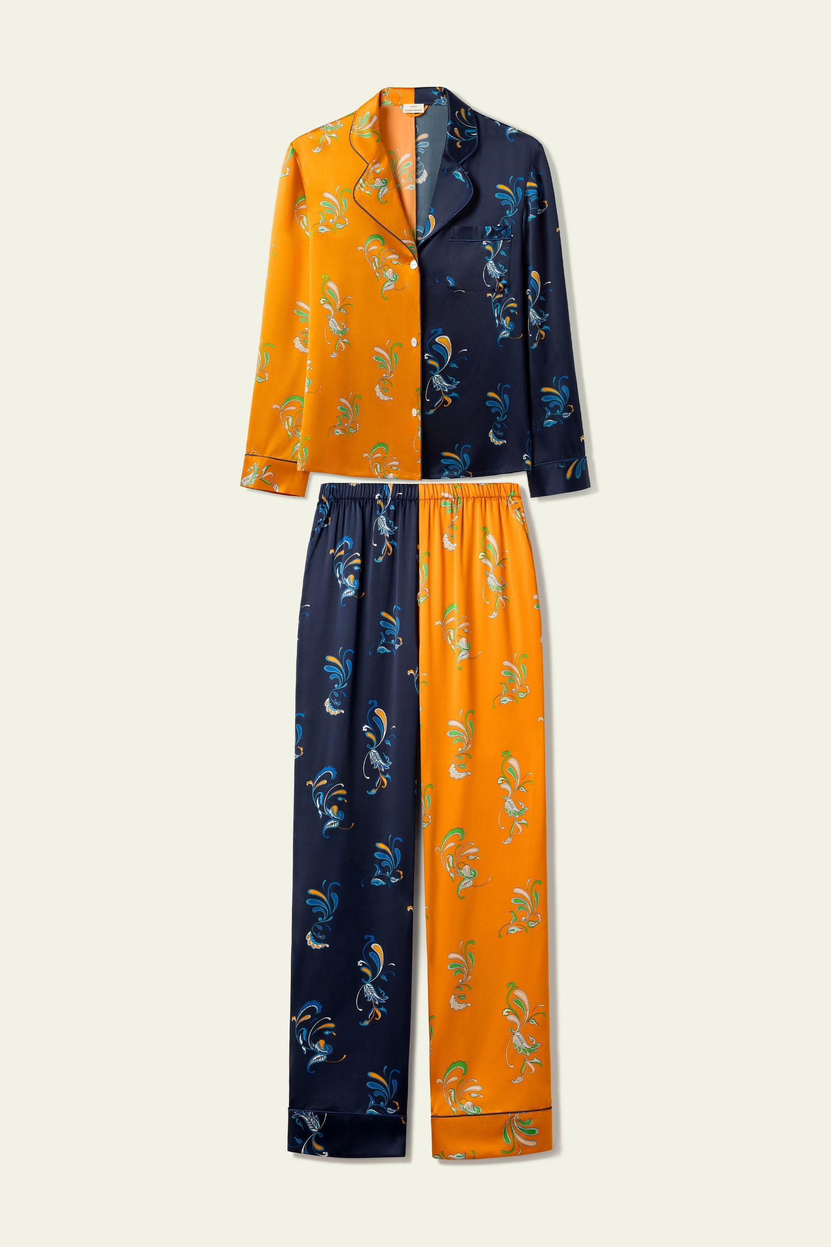 LILYSILK x Elizabeth Womens Silk Pajamas - Ladies - Paisley Natural Silk - Comfortable Long Sleeve Pajamas L Product Image