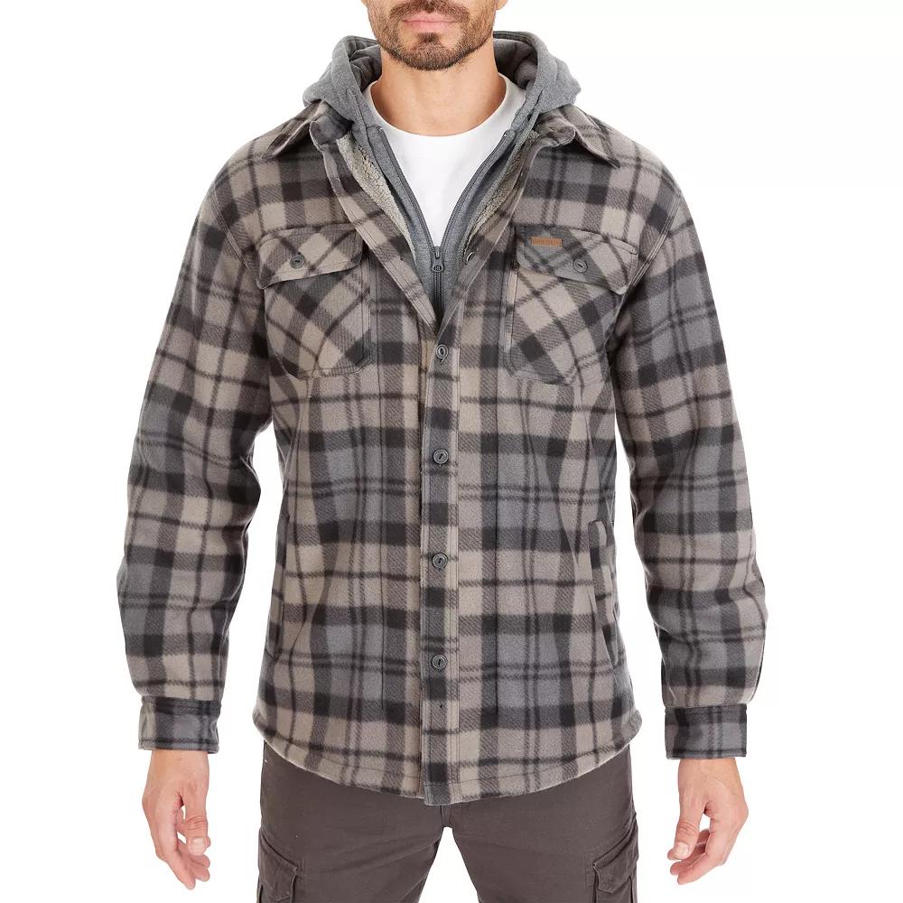 Men's Smith's Workwear Plaid Sherpa-Lined Microfleece Hooded Shirt Jacket,  Product Image