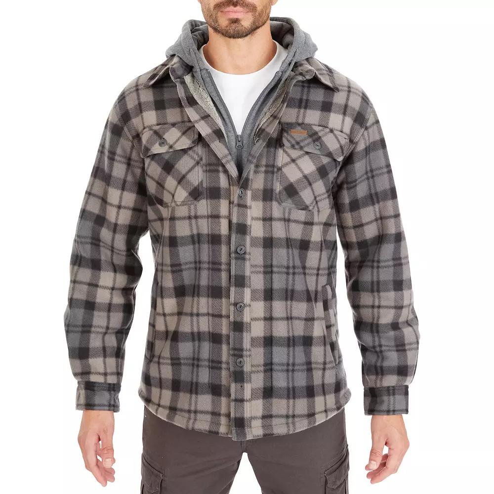 Men's Smith's Workwear Plaid Sherpa-Lined Microfleece Hooded Shirt Jacket,  Product Image