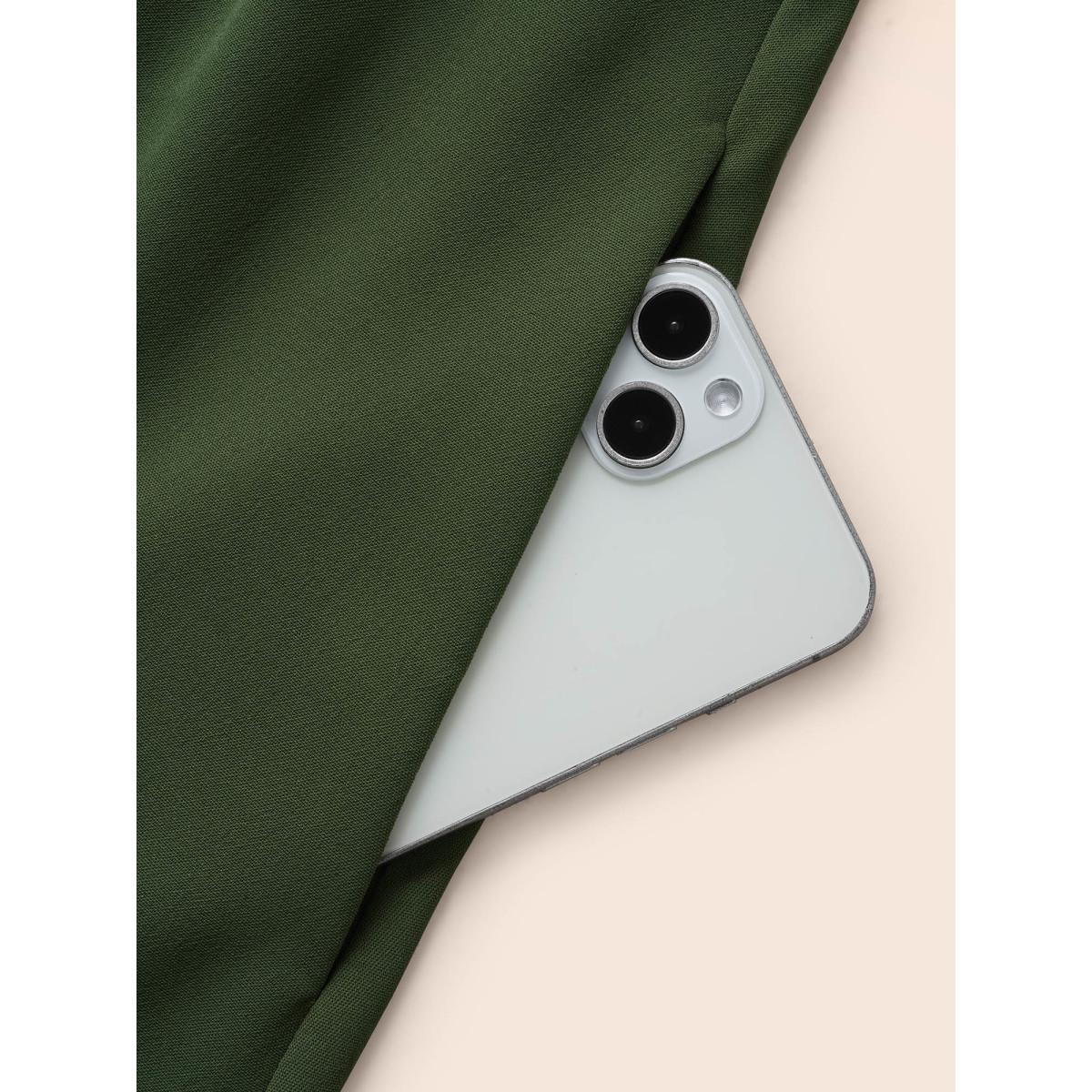 Plus Size Contrast Splicing Elastic Waist Midi Dress ArmyGreen Women Casual Belted Round Neck Cap Sleeve Curvy BloomChic 26/4X Product Image