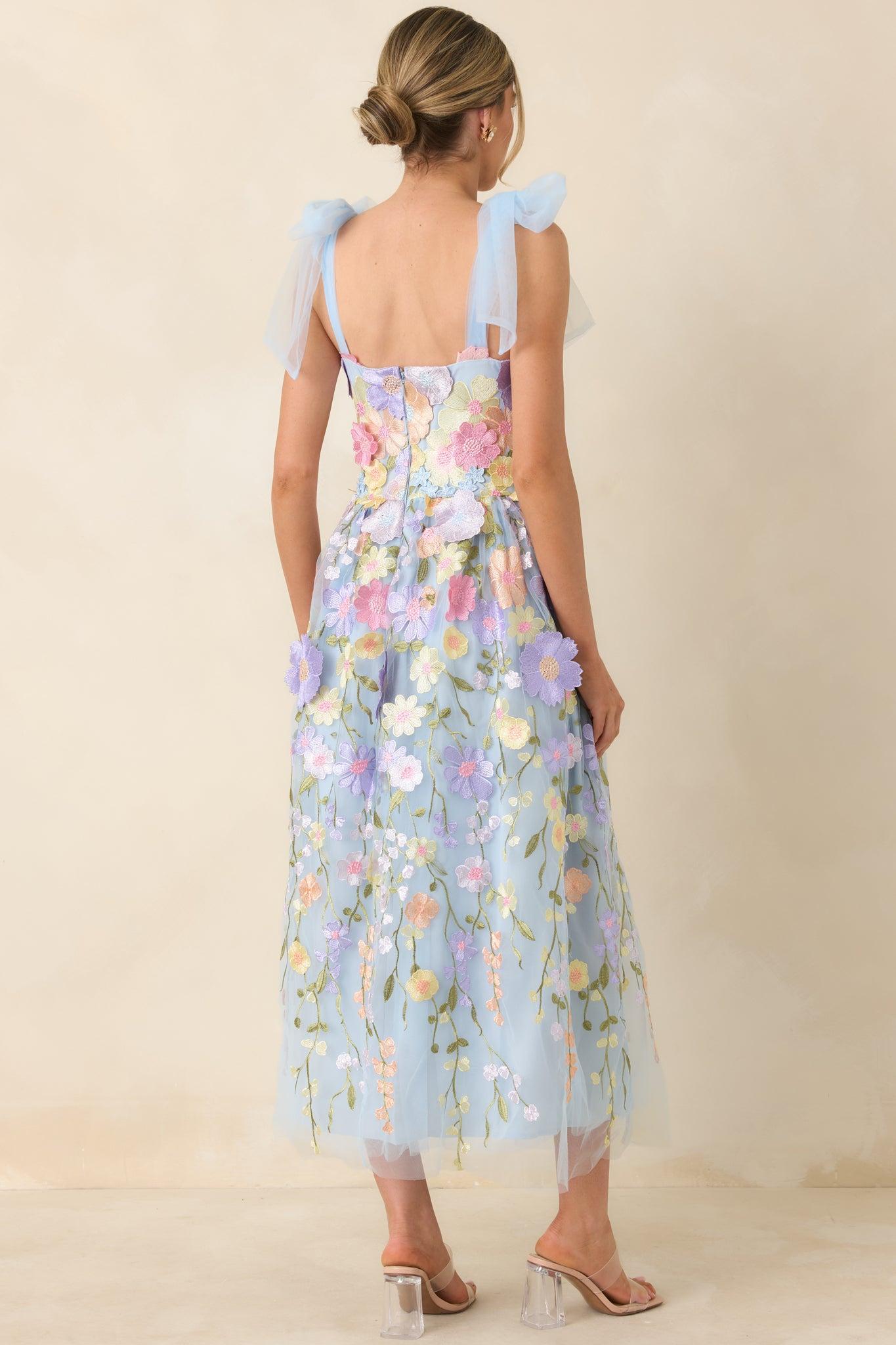 Spirit of Spring Light Blue Floral Embroidered Maxi Dress L / Light Blue Product Image