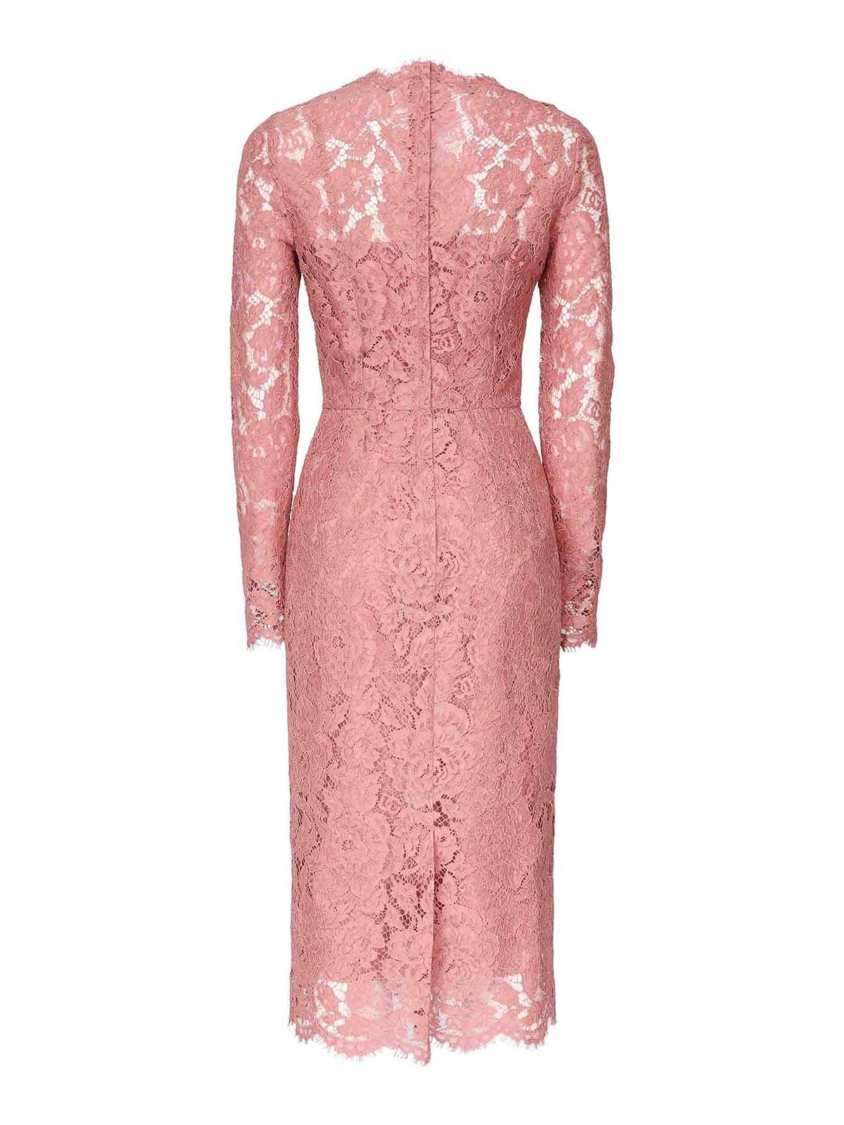 DOLCE & GABBANA Pink Lace Tube Longuette Dress Product Image