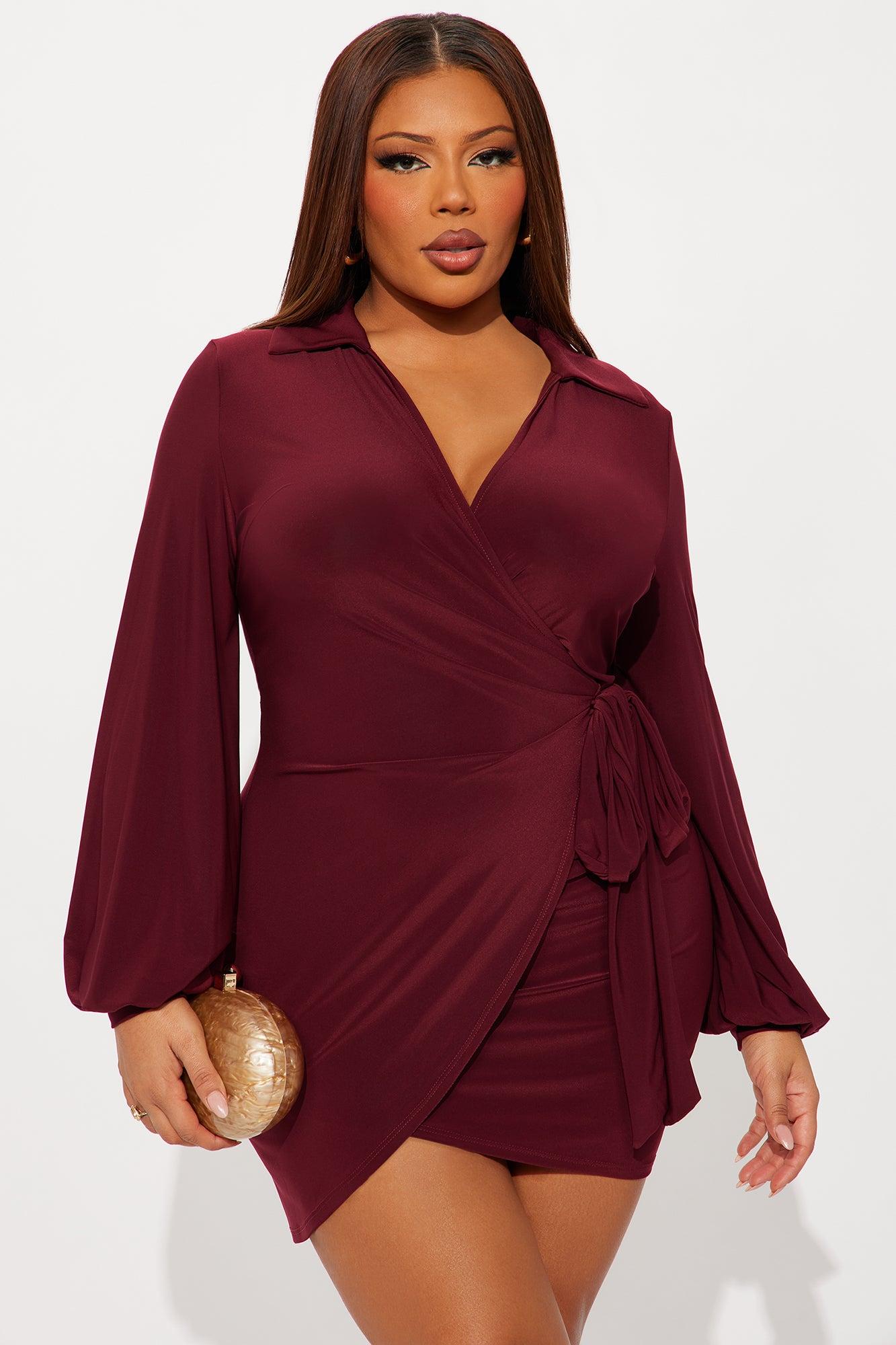 Yasmin Long Sleeve Collar Mini Dress - Wine Female Product Image