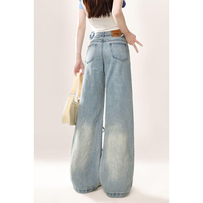 Set: High Waist Heart Accent Wide Leg Cargo Jeans + Belt Product Image