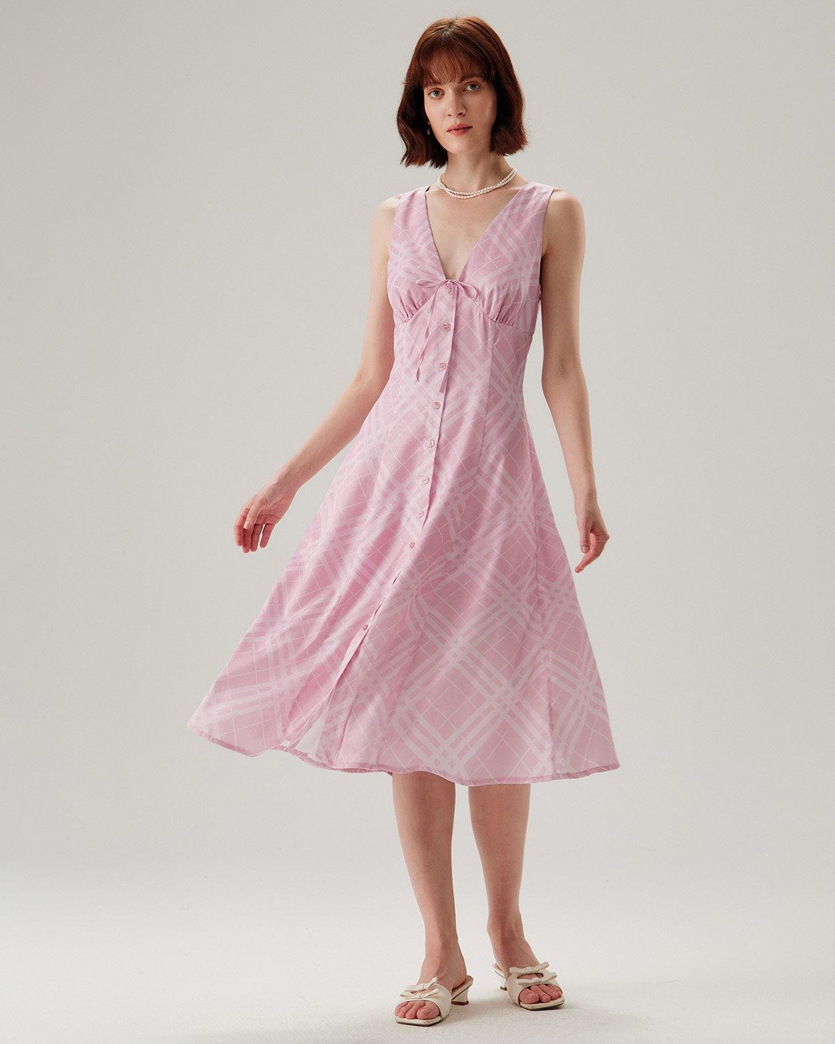 Pink Striped Sleeveless Midi Dress Product Image