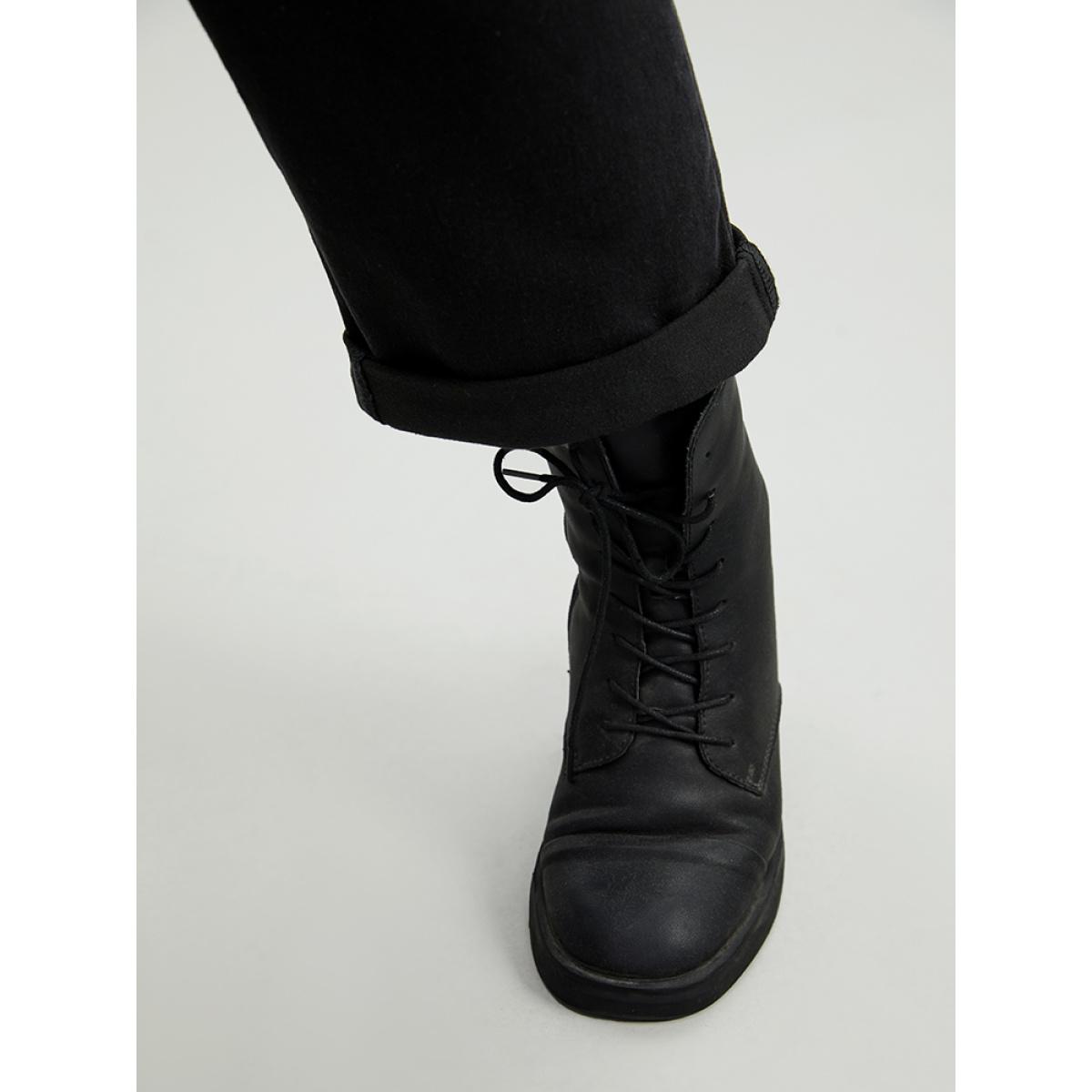 Plus Size Solid Roll Hem Black Wash Jeans Women DarkGray Casual Plain Plain High stretch Pocket Jeans BloomChic 18/2X Product Image