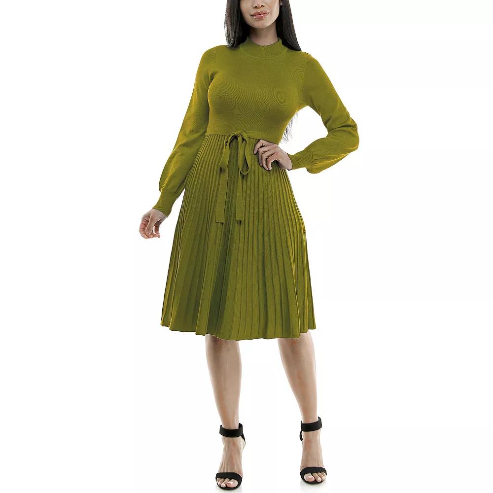 Women's Nina Leonard Balloon Sleeve Pleated Midi Sweater Dress,  Product Image