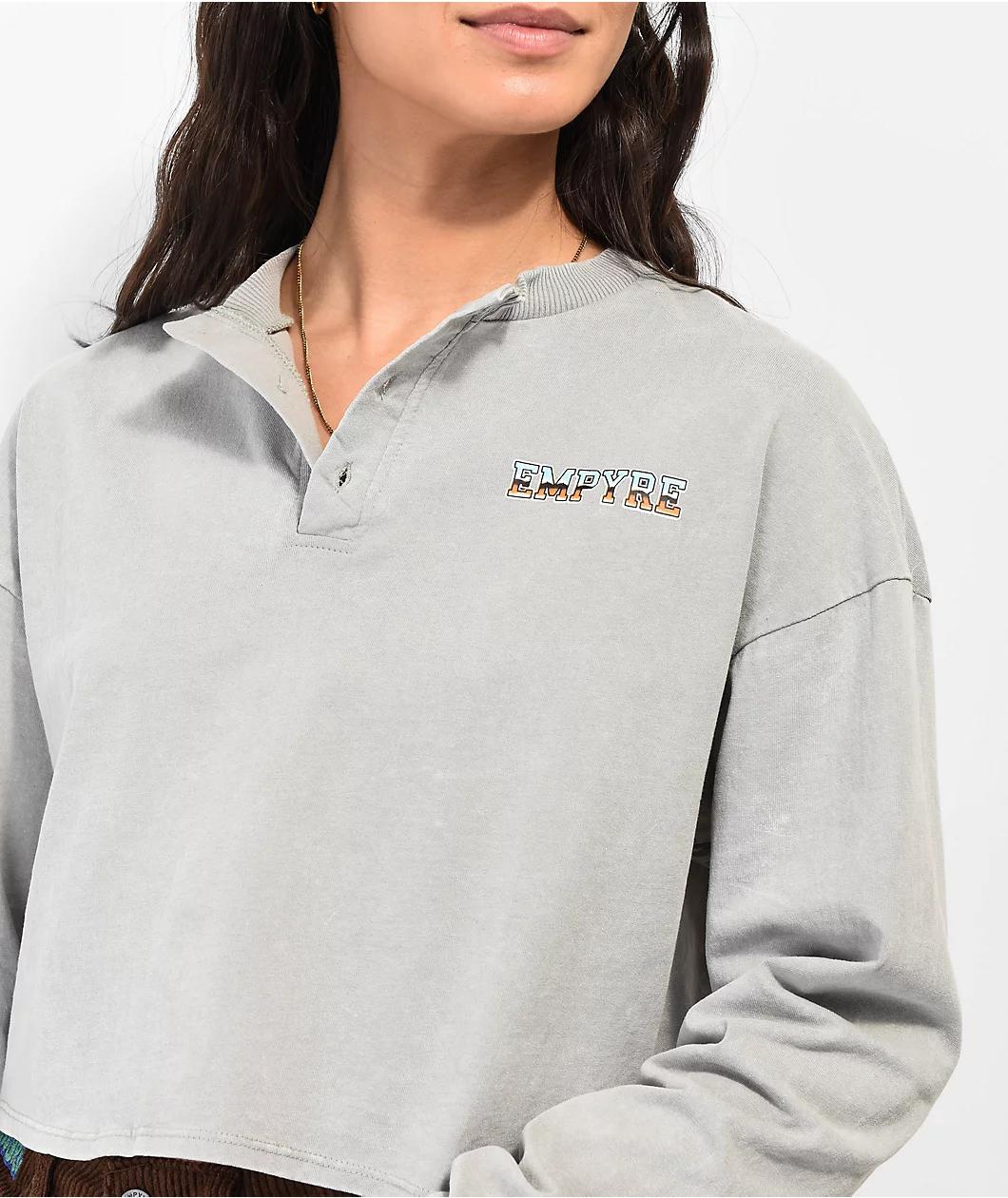 Empyre Alaska Grey Wash Crop Long Sleeve Henley T-Shirt Product Image