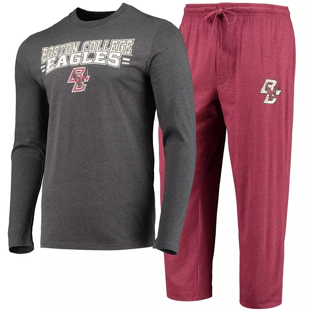 Men's Concepts Sport Maroon/Heathered Charcoal Boston College Eagles Meter Long Sleeve T-Shirt & Pants Sleep Set, Size: Medium Product Image