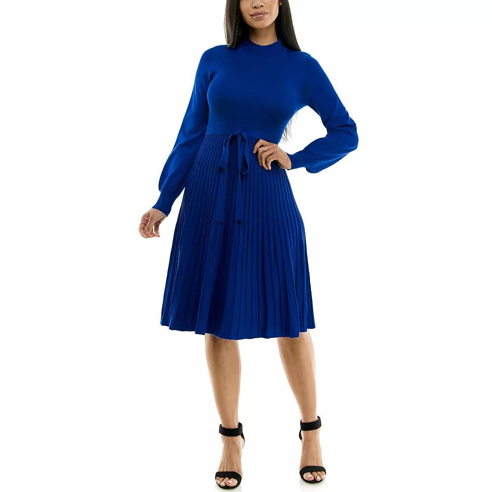Women's Nina Leonard Balloon Sleeve Pleated Midi Sweater Dress,  Product Image