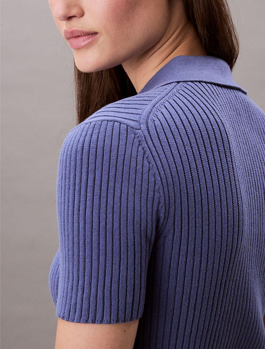Smooth Cotton Rib Sweater Polo Shirt Product Image