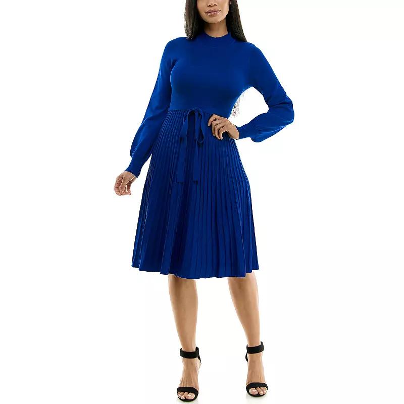 Women's Nina Leonard Balloon Sleeve Pleated Midi Sweater Dress,  Product Image