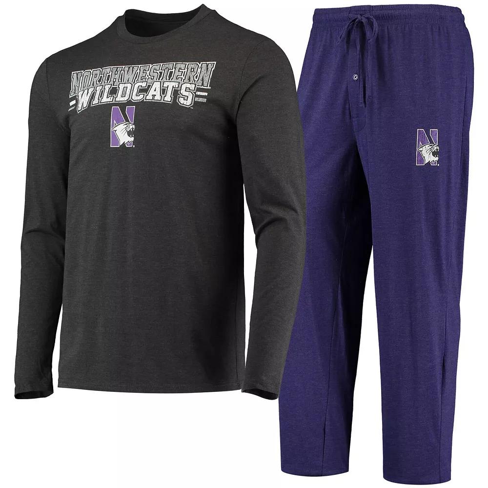 Men's Concepts Sport Purple/Heathered Charcoal Northwestern Wildcats Meter Long Sleeve T-Shirt & Pants Sleep Set, Size: Large Product Image
