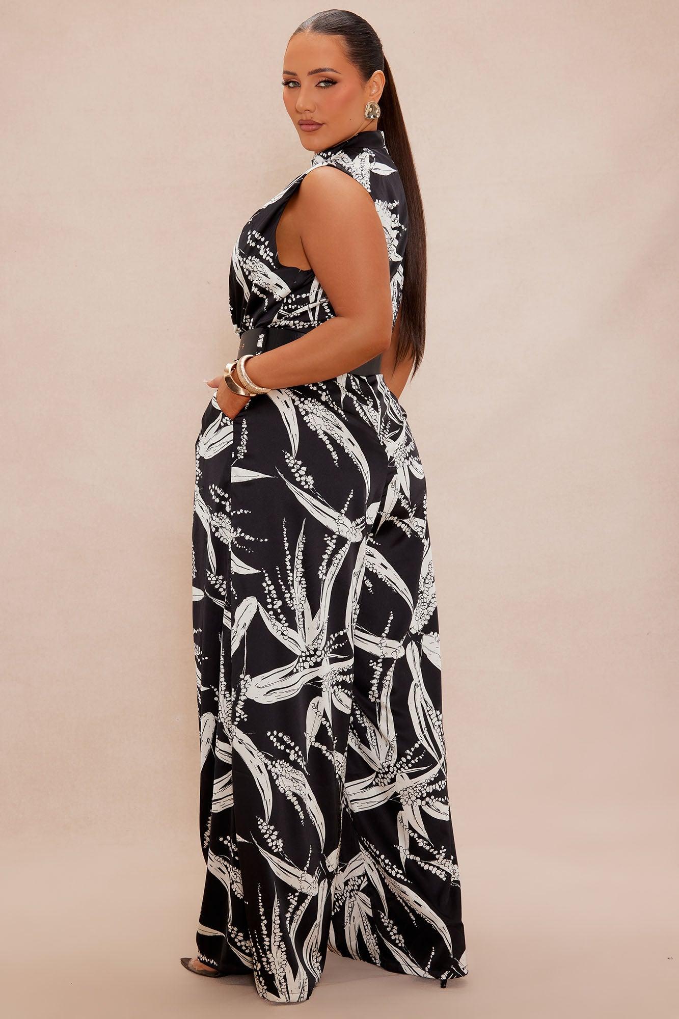 Ava Satin Wide Leg Jumpsuit - Black/combo Product Image