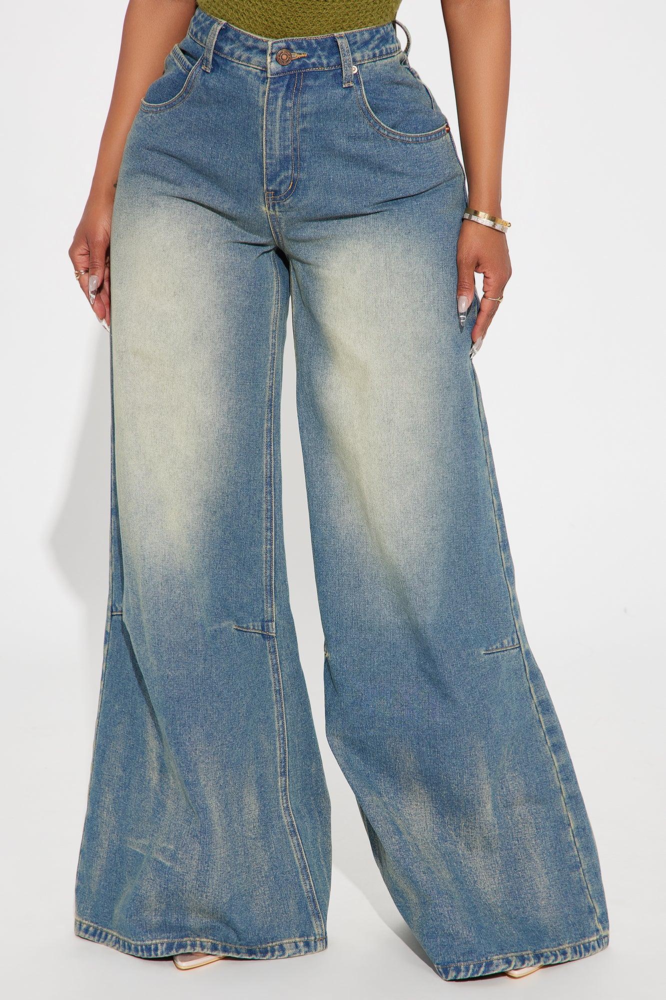 Tashia Tinted Baggy Flare Jeans - Medium Wash Product Image