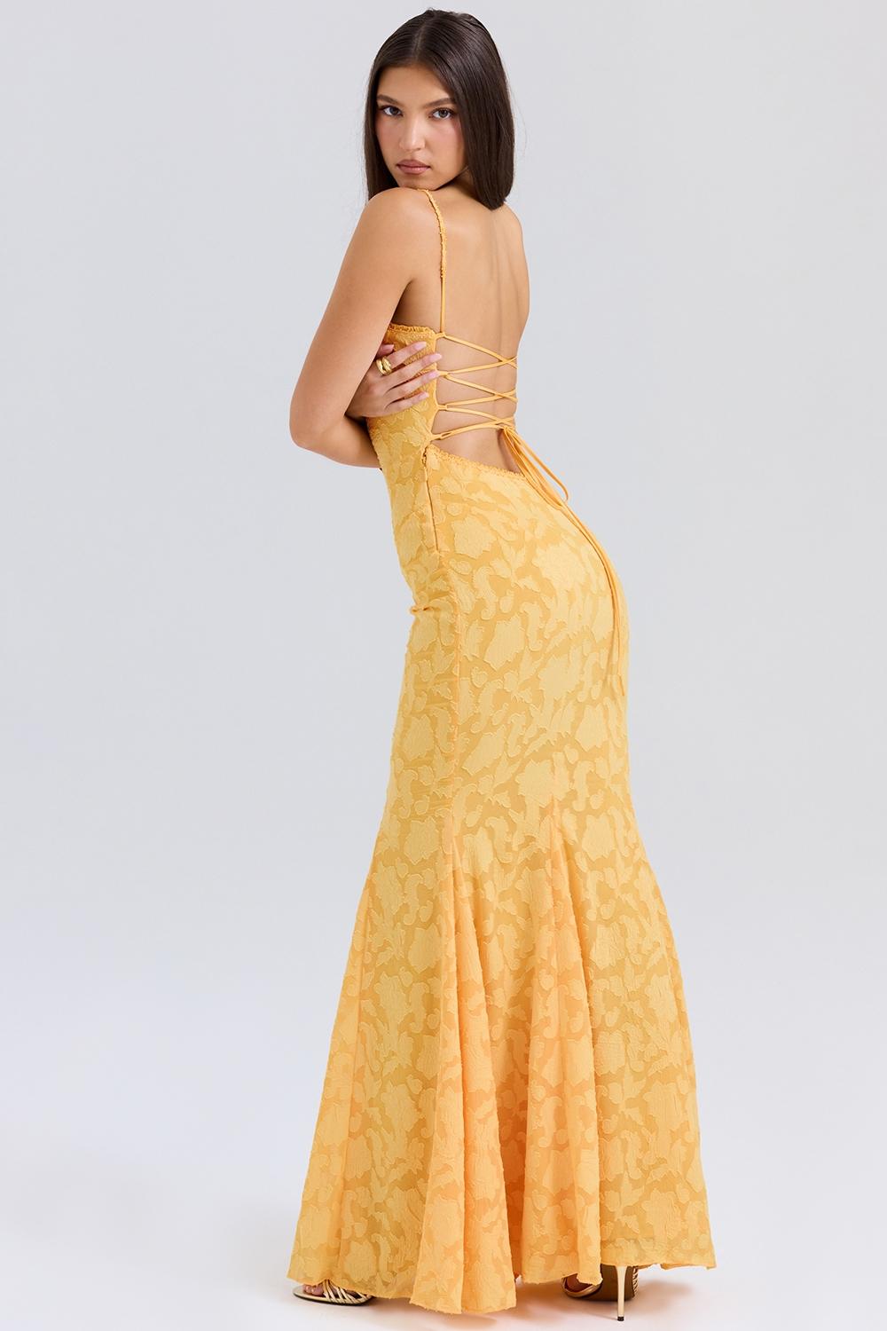 Joan  apricot lace up back maxi dress - sale Product Image