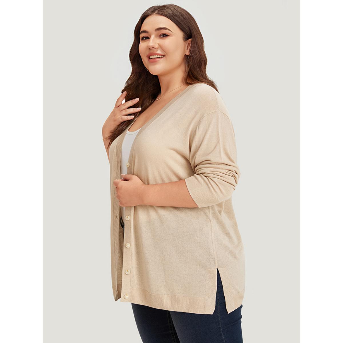 Plus Size Supersoft Essentials Solid Button Through Loose Cardigan Apricot Women Casual Loose Long Sleeve Everyday Cardigans BloomChic 28/5X Product Image