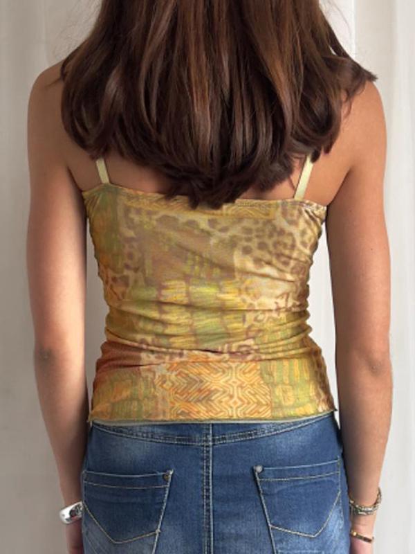 V-Neck Tie With Bow In Contrasting Colors Cami Top Product Image