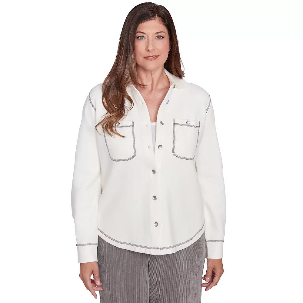 Women's Alfred Dunner Snap-Front Shirt Jacket, Size: Large, Winter White Product Image