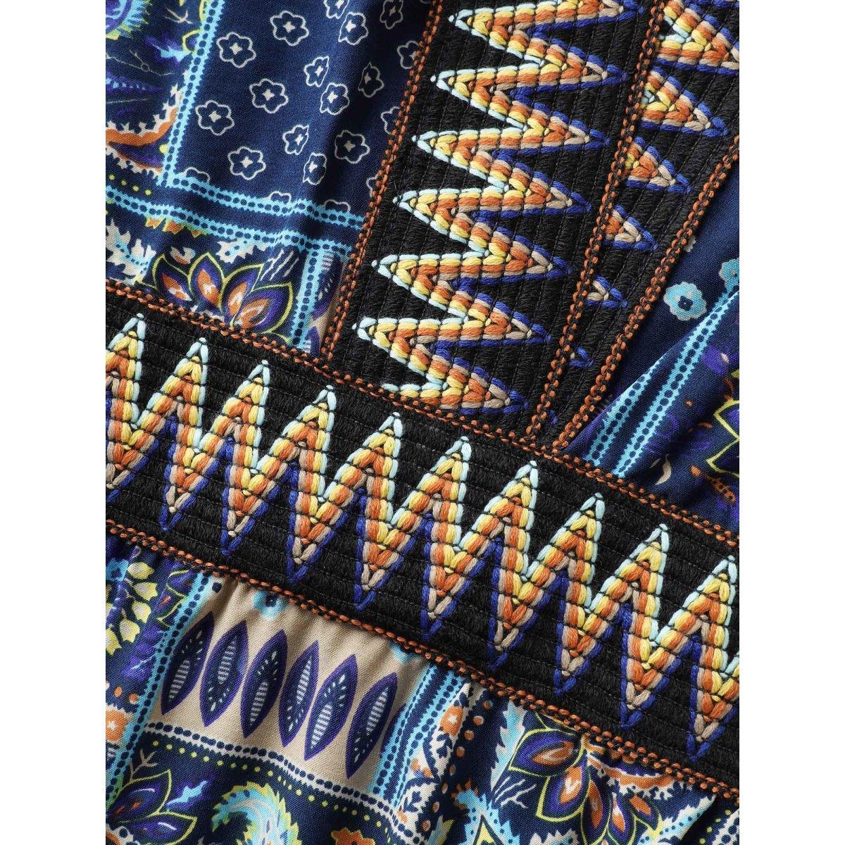 Plus Size Boho Print Webbed Neck Midi Dress Navy Women V-neck Sleeveless Curvy BloomChic 14-16/1X Product Image