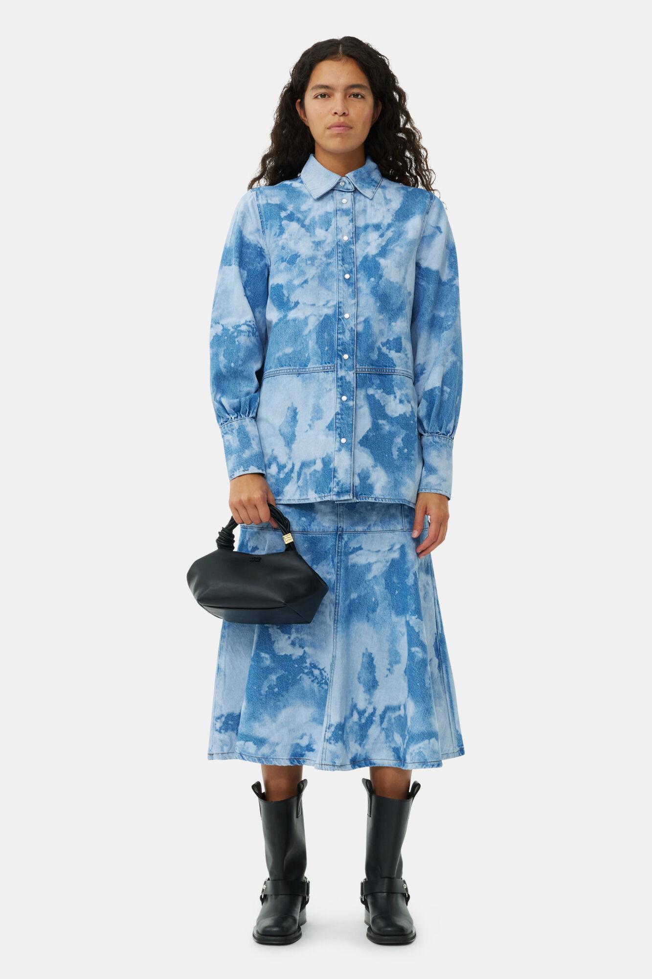 Blue Bleach Denim Shirt Product Image