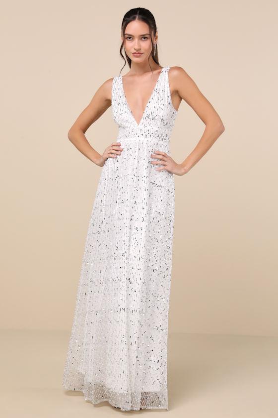 Solita White Sequin Mesh Sleeveless Maxi Dress Product Image
