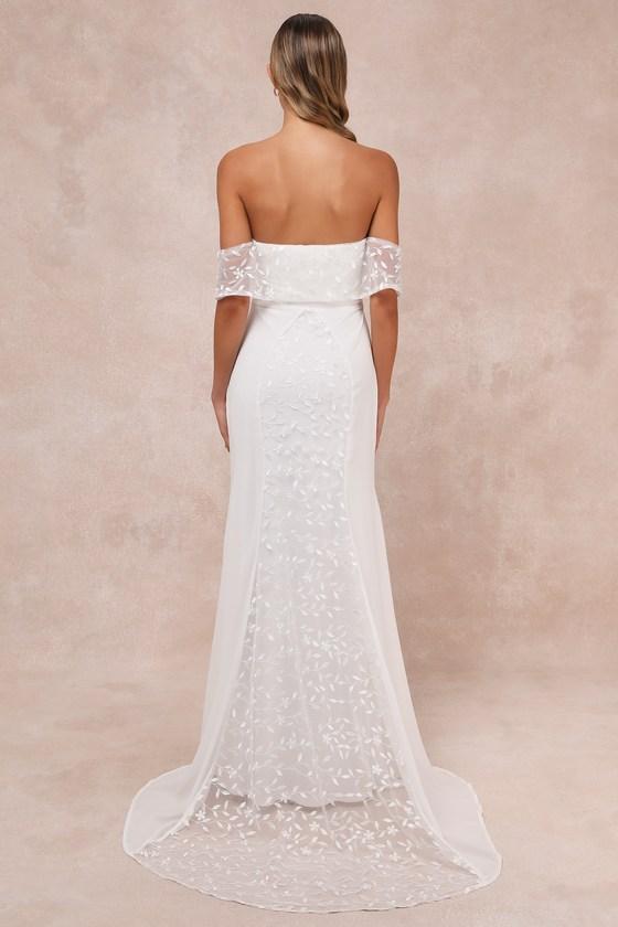 Beloved Beginning White Embroidered Off-the-Shoulder Maxi Dress Product Image
