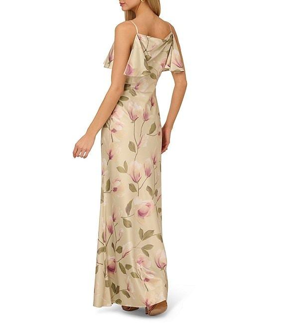 Adrianna by Adrianna Papell Satin Floral Print Cowl Neck Sleeveless Long Dress Product Image