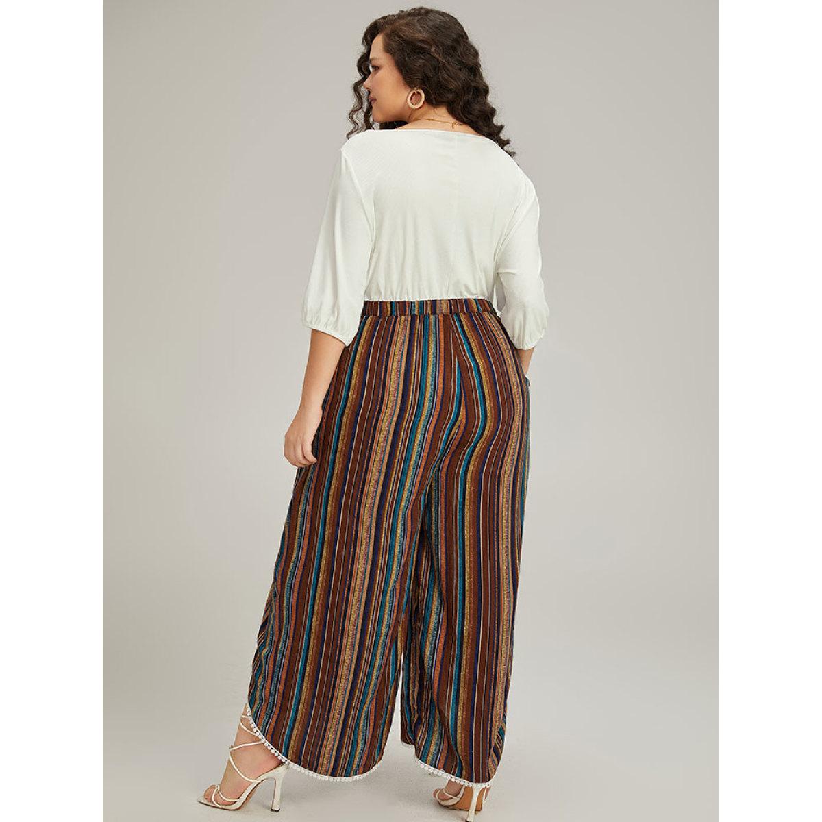 Plus Size Multicolor Rainbow Print Wrap Hem Pocket Button Detail Jumpsuit Women Vacation Half Sleeve Round Neck Dailywear Loose Jumpsuits BloomChic 14-16/1X Product Image