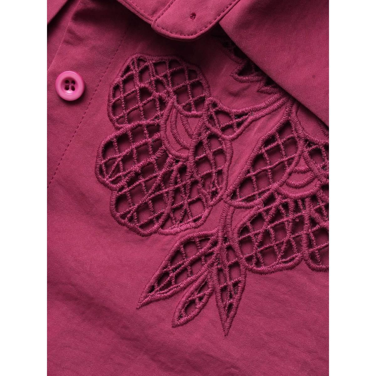 Plus Size RedViolet Shirt Collar Broderie Anglaise Tie Knot Blouse Women Elegant Long Sleeve Shirt collar Everyday Blouses BloomChic 14-16/1X Product Image