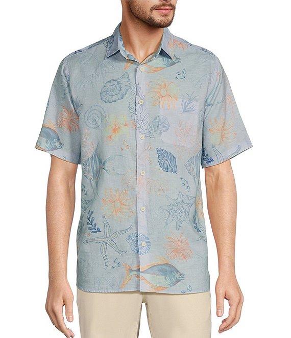 Caribbean Starfish Print Linen Short Sleeve Woven Shirt Product Image