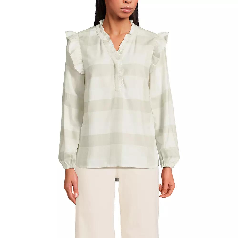 Women's Lands' End Ruffle Front Flannel Popover Blouse,  Product Image