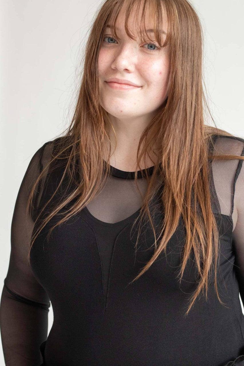 Sweetheart Outline Mesh Long Sleeve Bodysuit (Extended Sizes) Product Image