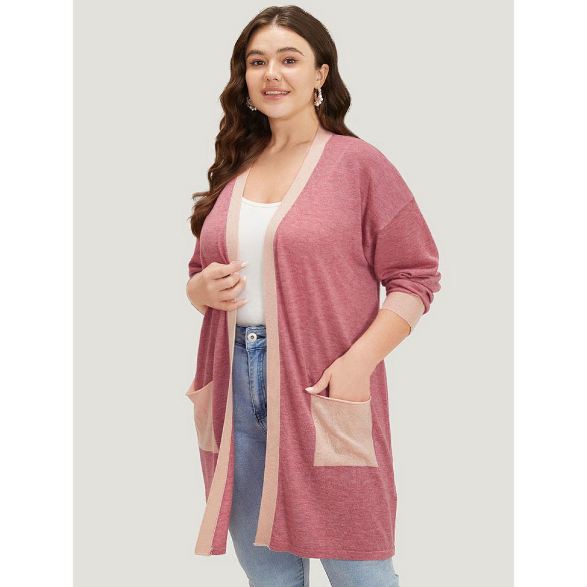 Plus Size Supersoft Essentials Two Tone Pocket Tunic Cardigan Russet Women Casual Loose Long Sleeve Dailywear Cardigans BloomChic 10/M Product Image