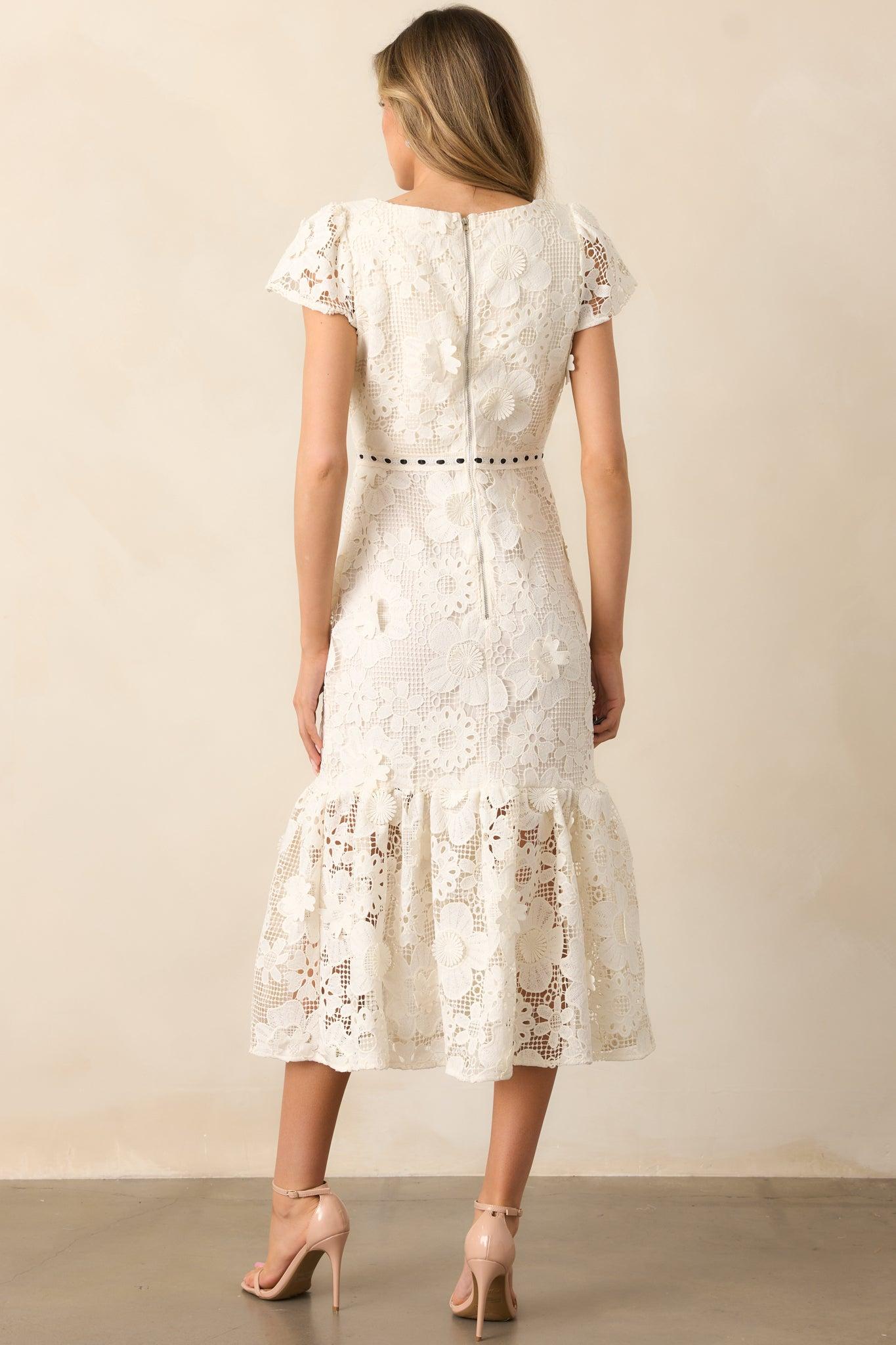 Made You Look Ivory Floral Embroidered Midi Dress Product Image