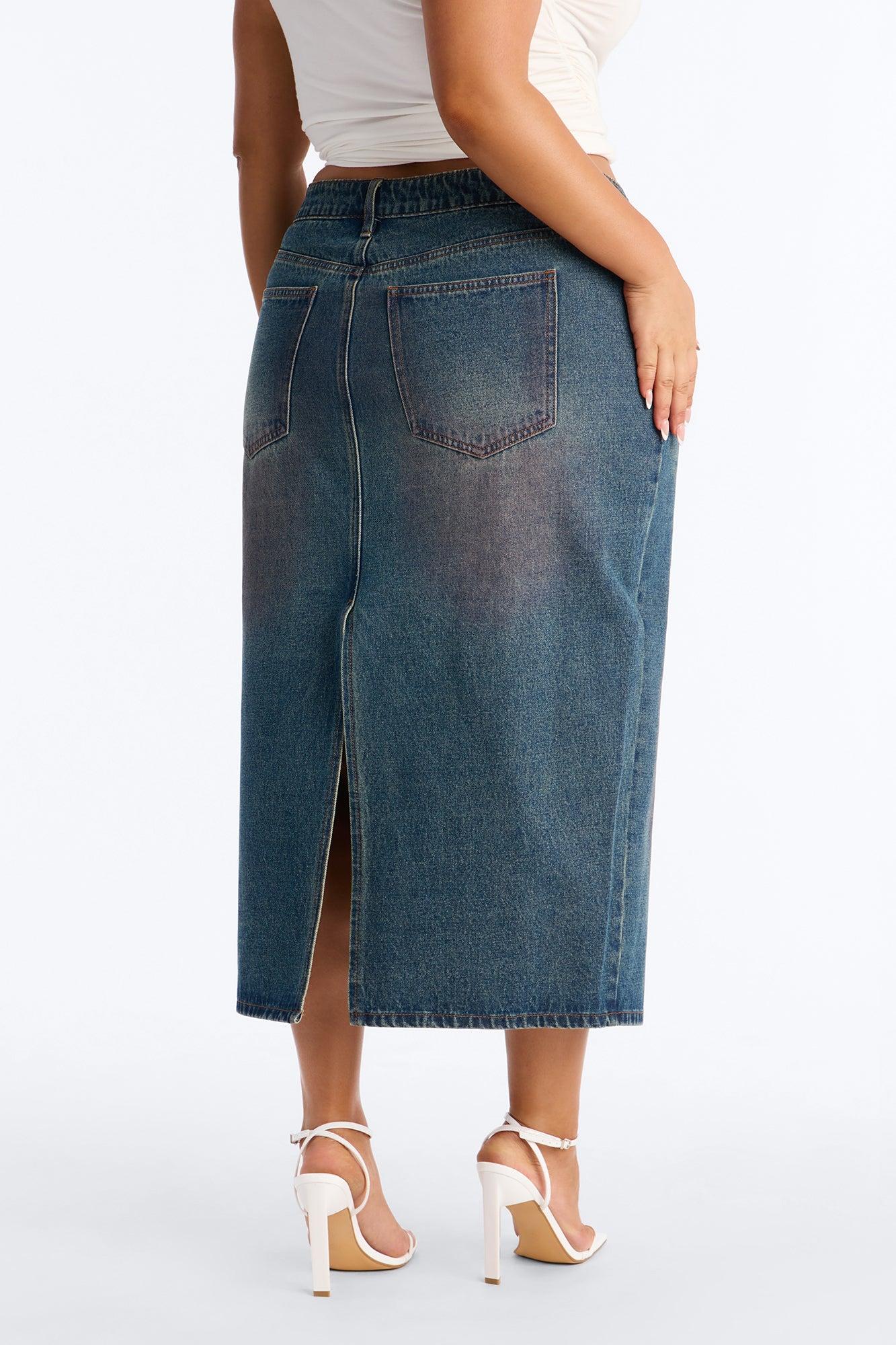 Adri Pink Tinted High Slit Denim Maxi Skirt - Vintage Wash Female Product Image