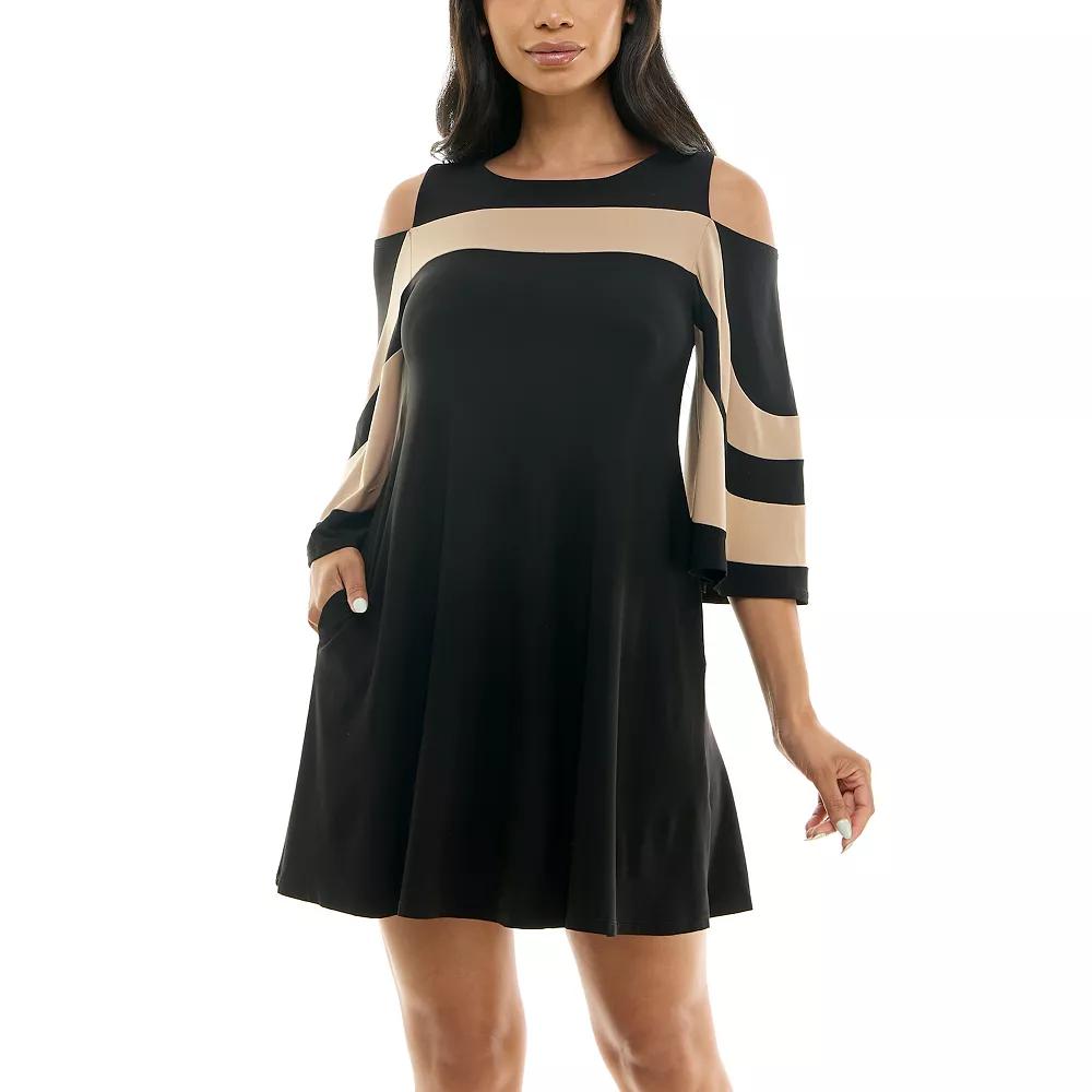 Women's Nina Leonard Draped Sleeve Cold-Shoulder Dress,  Product Image
