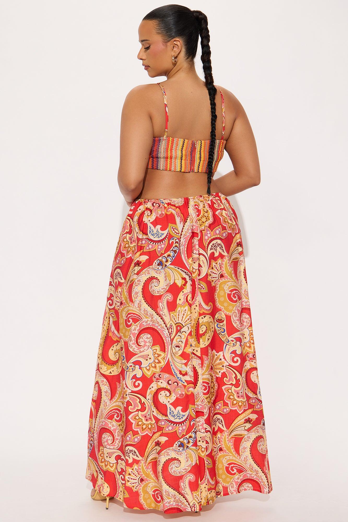 Valerie Cut Out Satin Maxi Dress - Tomato Red/combo Product Image