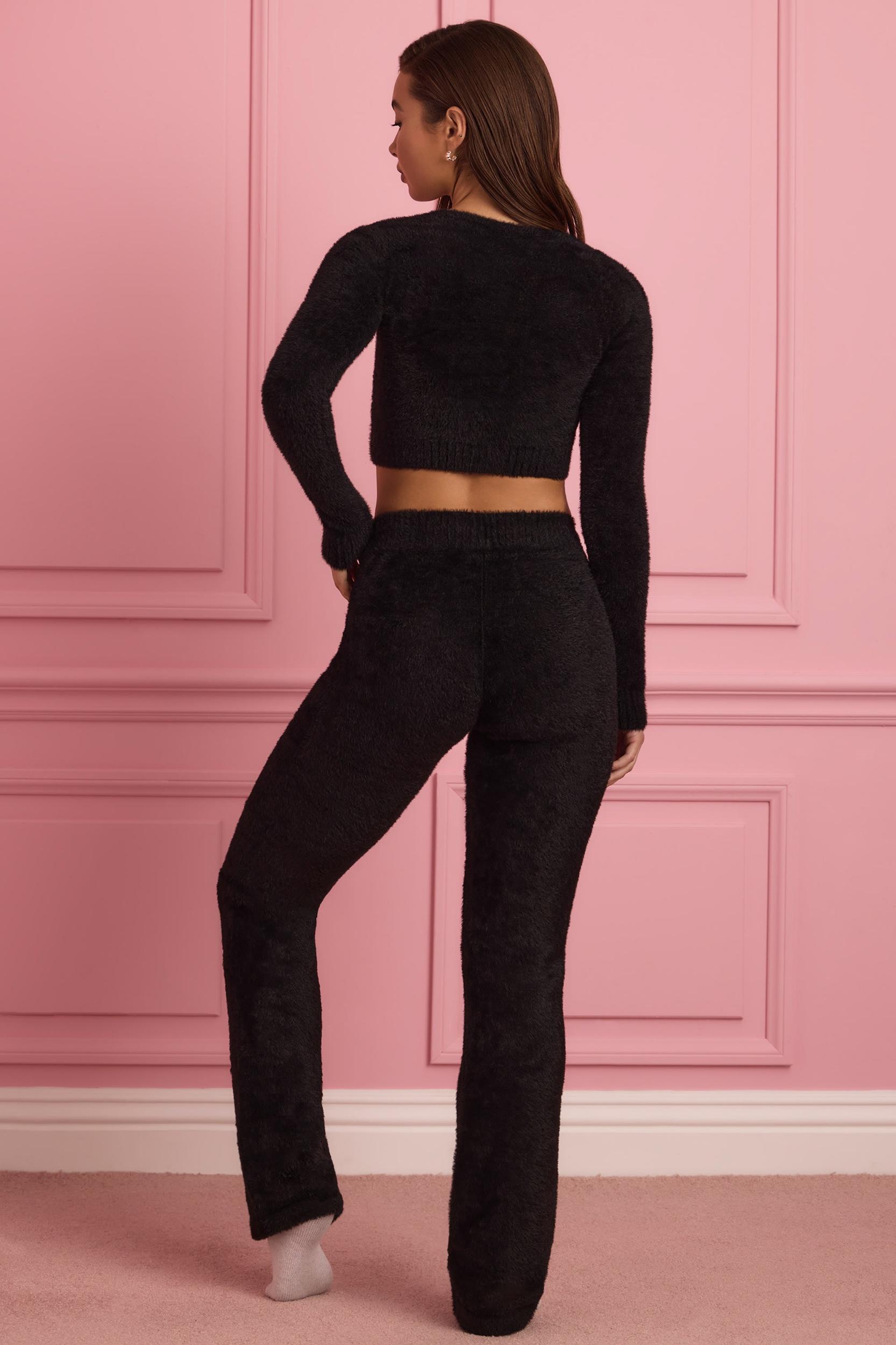 Fluffy Knit Wide-Leg Trousers in Black Female Product Image